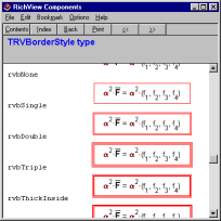 Este topico de ayuda demuestra varias caracter�sticas de RichView:
sub�ndices, superindices, y bordes de p�rrafos