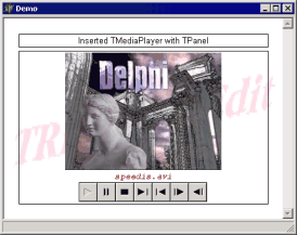Controles insertados:TMediaPlayer y TPanel, mostrando pel�cula AVI